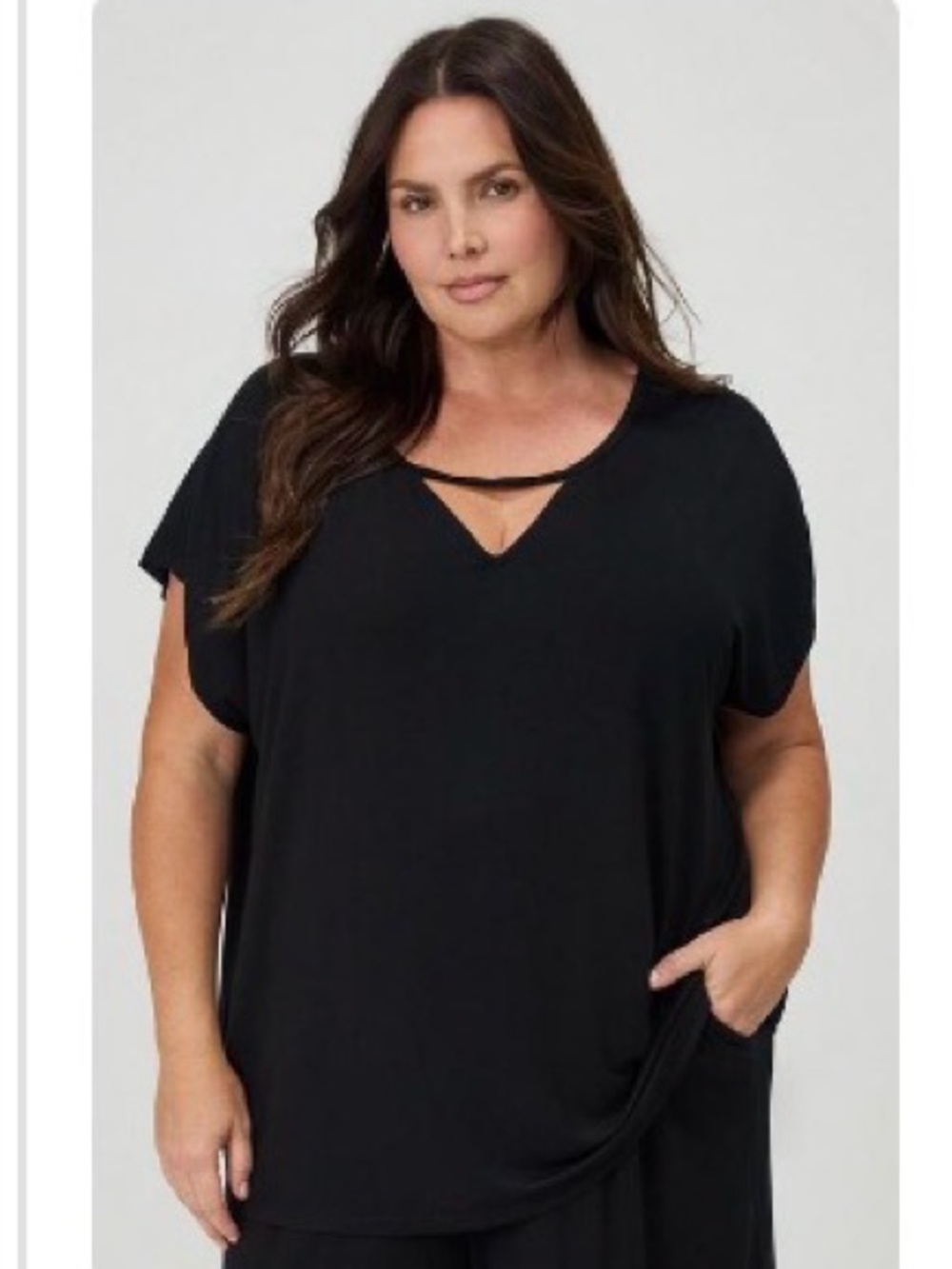 torrid Black V-Neck Short Sleeve Top with Strap Detail